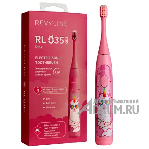 Звуковая щетка Revyline RL 035 Kids, розовый дизайн, в Тольятти, категория "Медицинское оборудование и материалы"