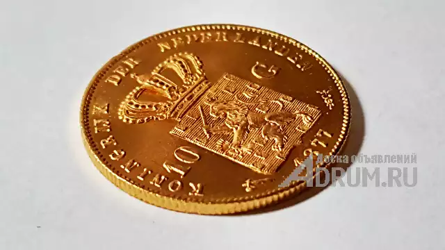 Золотая монета 10 гульденов 1887 года. Нидерланды. Выбрать оригинальный подарок руководителю в Москвe, фото 2