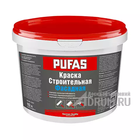 Краска Pufas, водно-дисперсионная, строительная для фасадов, 10л, Краснодар