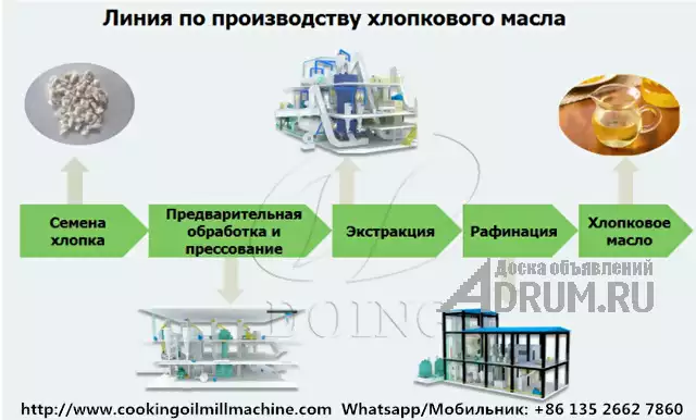 Оборудование и процесс для извлечения хлопкового масла из семян хлопка, Воронеж